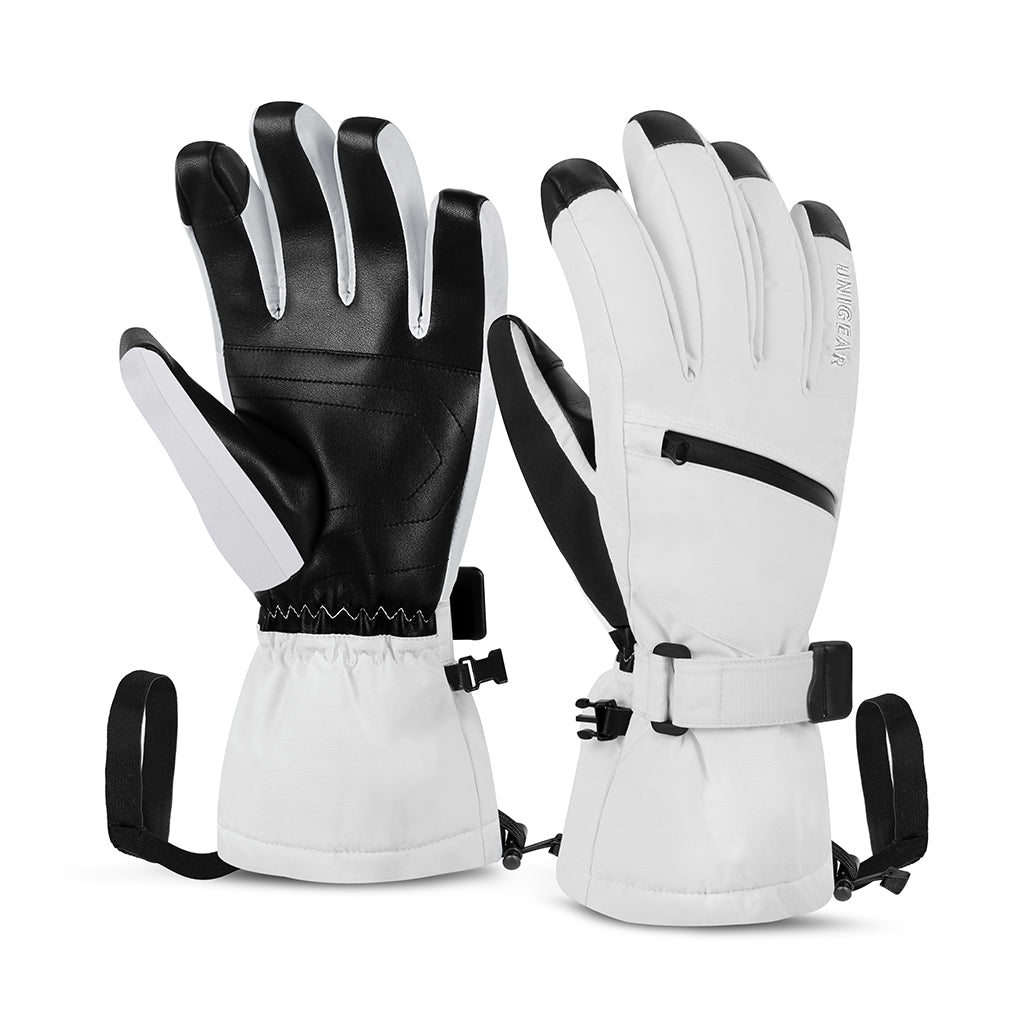 Unigear Ski Gloves Waterproof Touchscreen Snowboard Gloves, Warm Winter Snow Gloves for Cold Weather, Fits Both Men & Women 7 / White