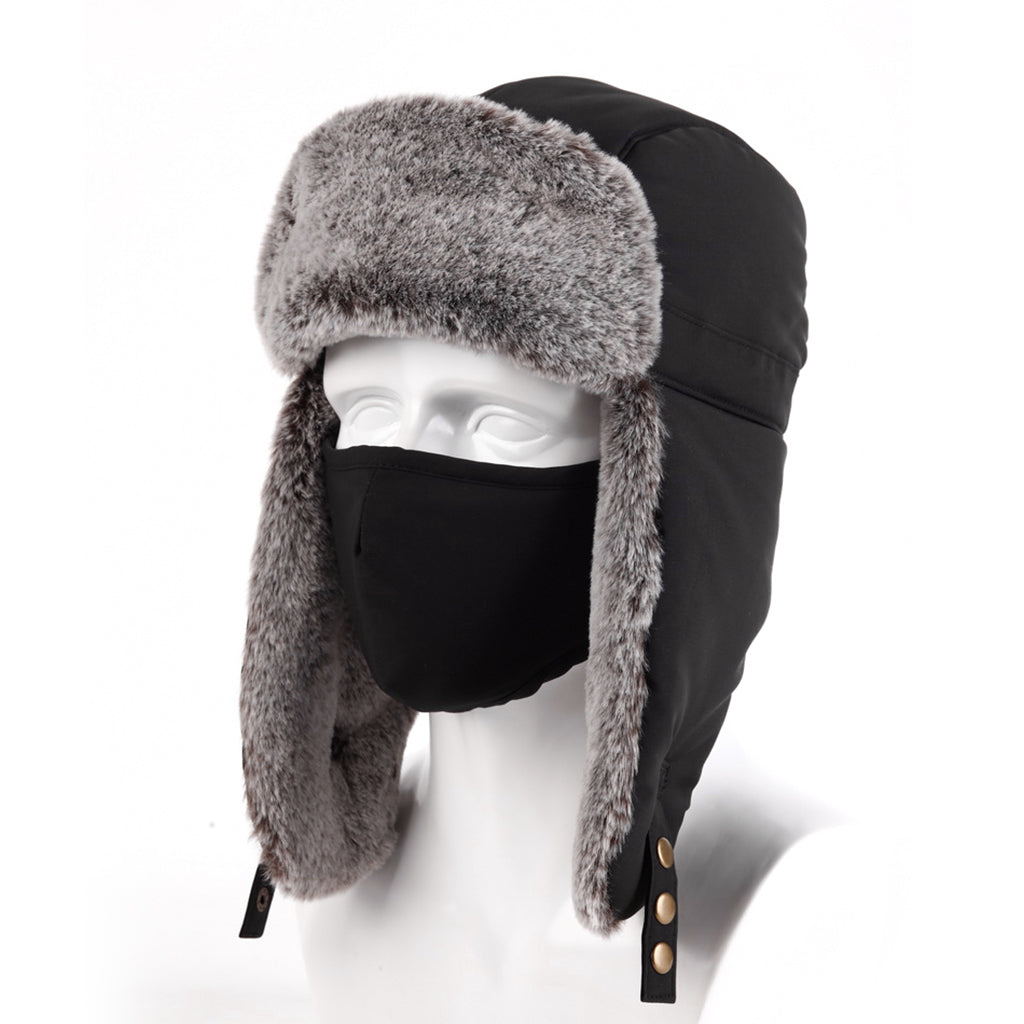 Men Winter Trapper Hats Cold-Proof Ear Warm Cap with Removable