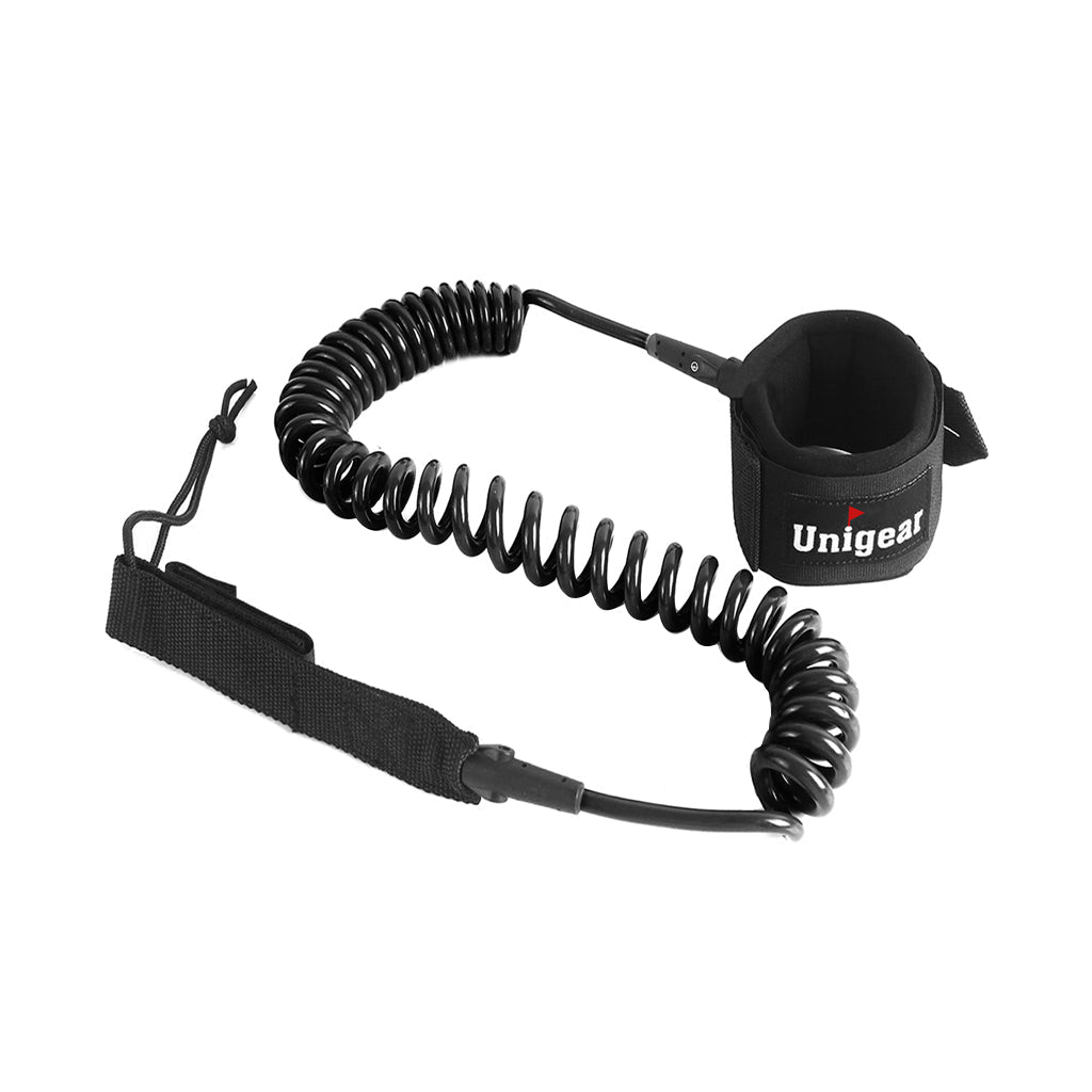 Coiled SUP Leash 10 feet with Waterproof Pouch SUP Leash Unigear Black 