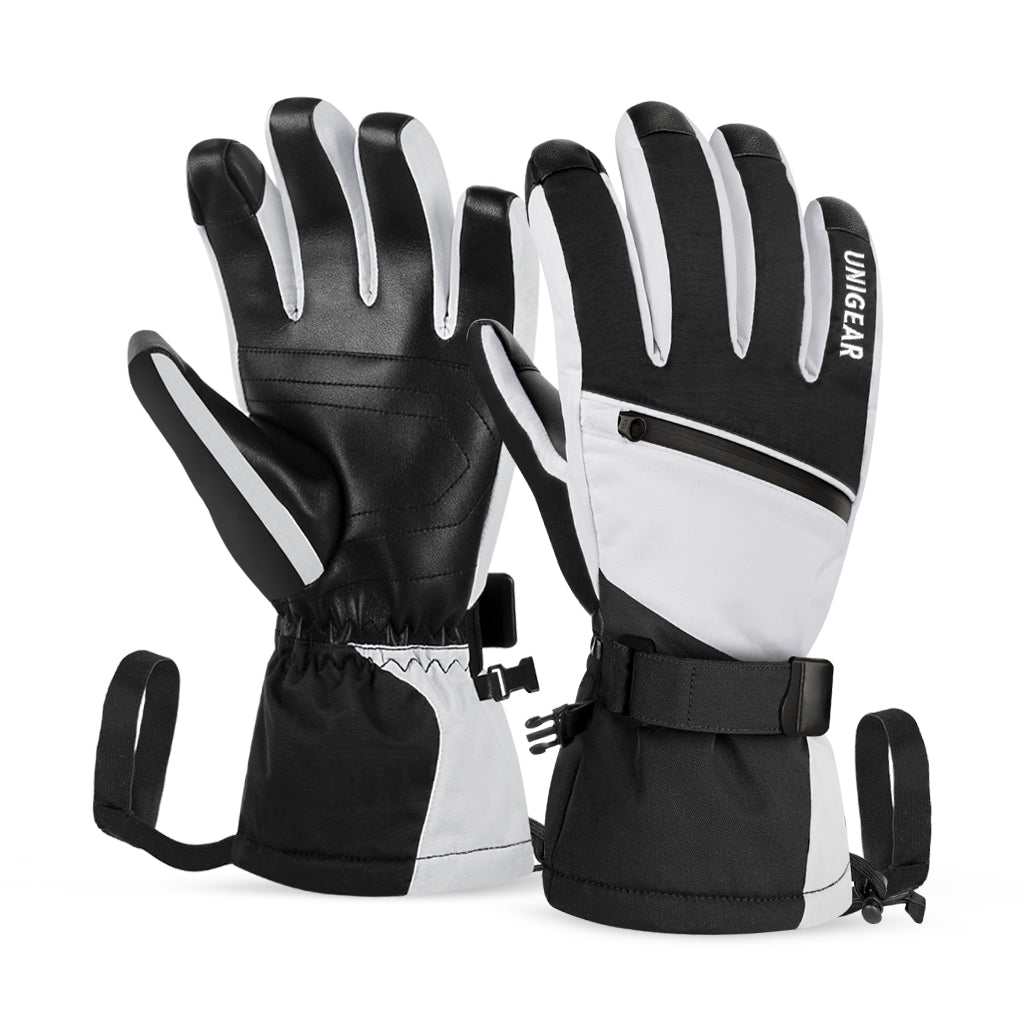 Unigear Ski Gloves Waterproof Touchscreen Snowboard Gloves, Warm Winter Snow Gloves for Cold Weather, Fits Both Men & Women 7 / Black/White